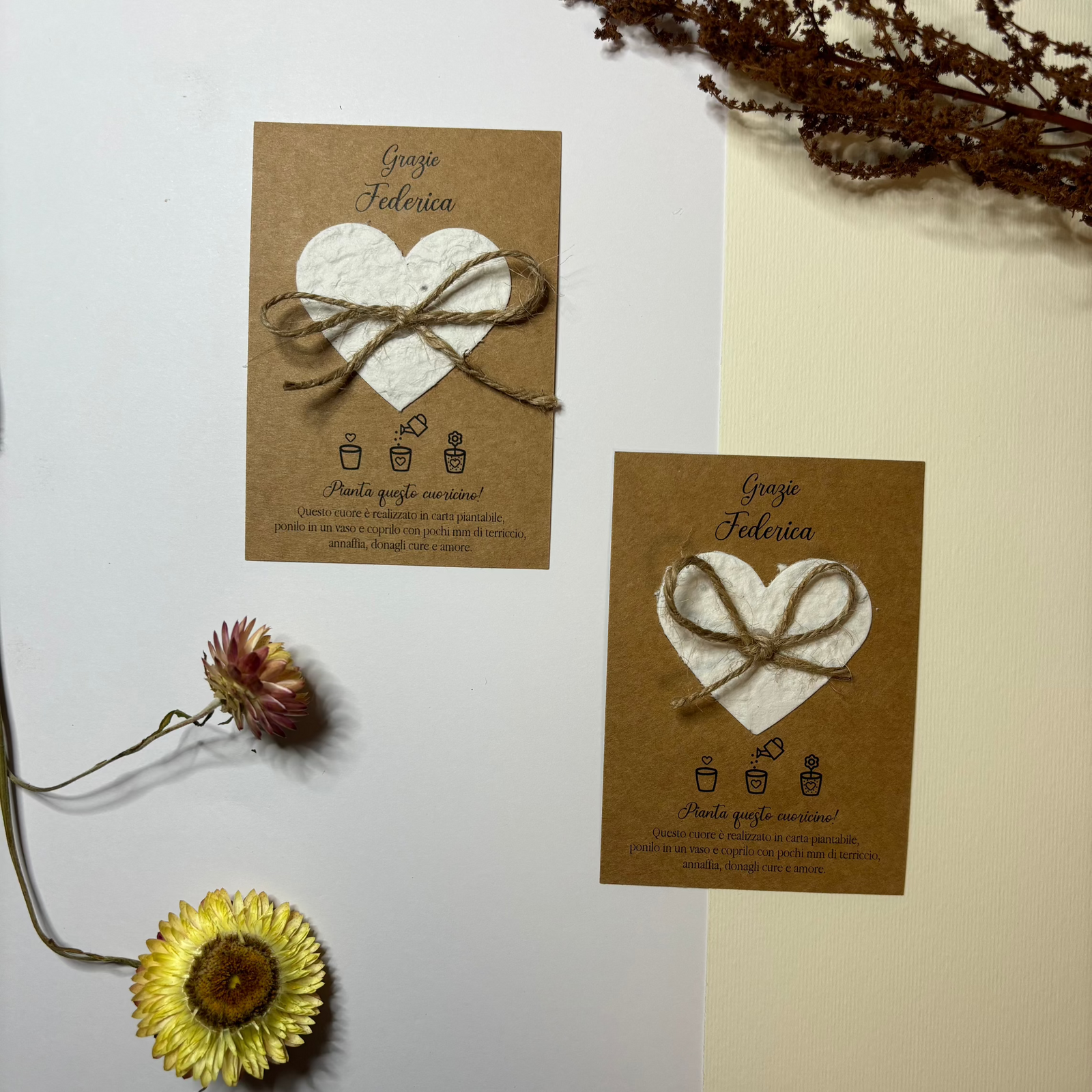 Rustico con fiocco e cuore piantabile