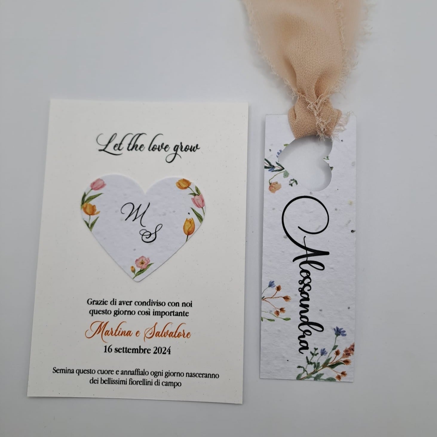 Ringraziamento matrimonio con cuore piantabile