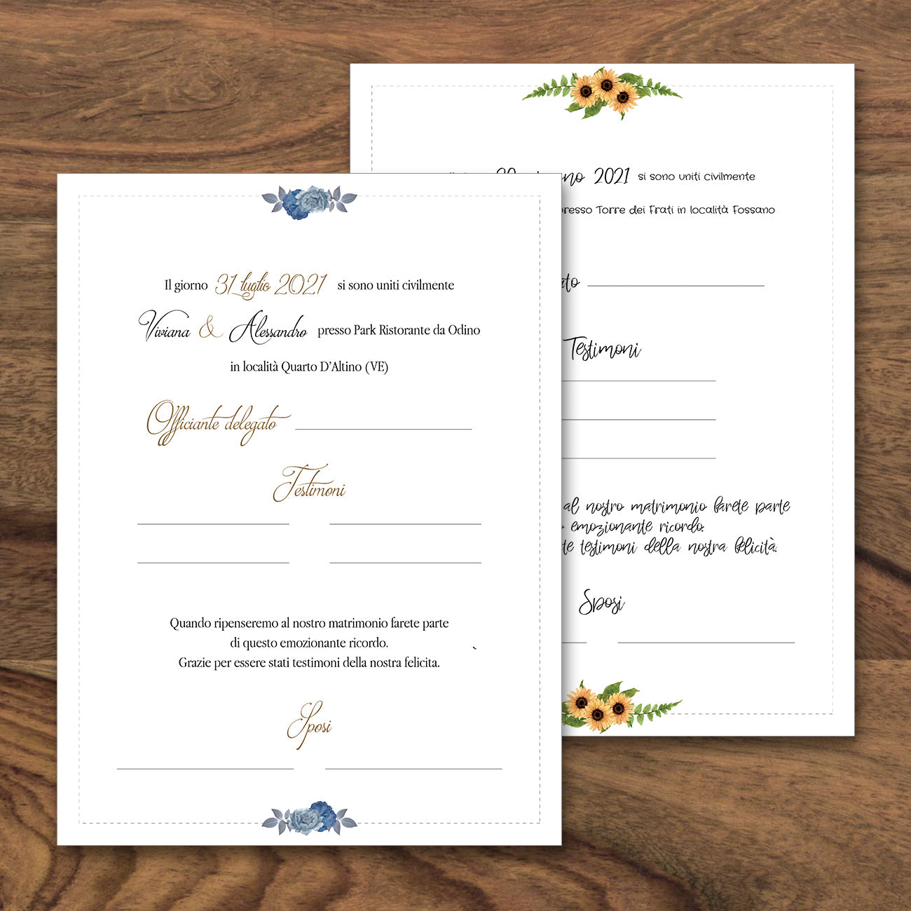 Cartoncino firme testimoni