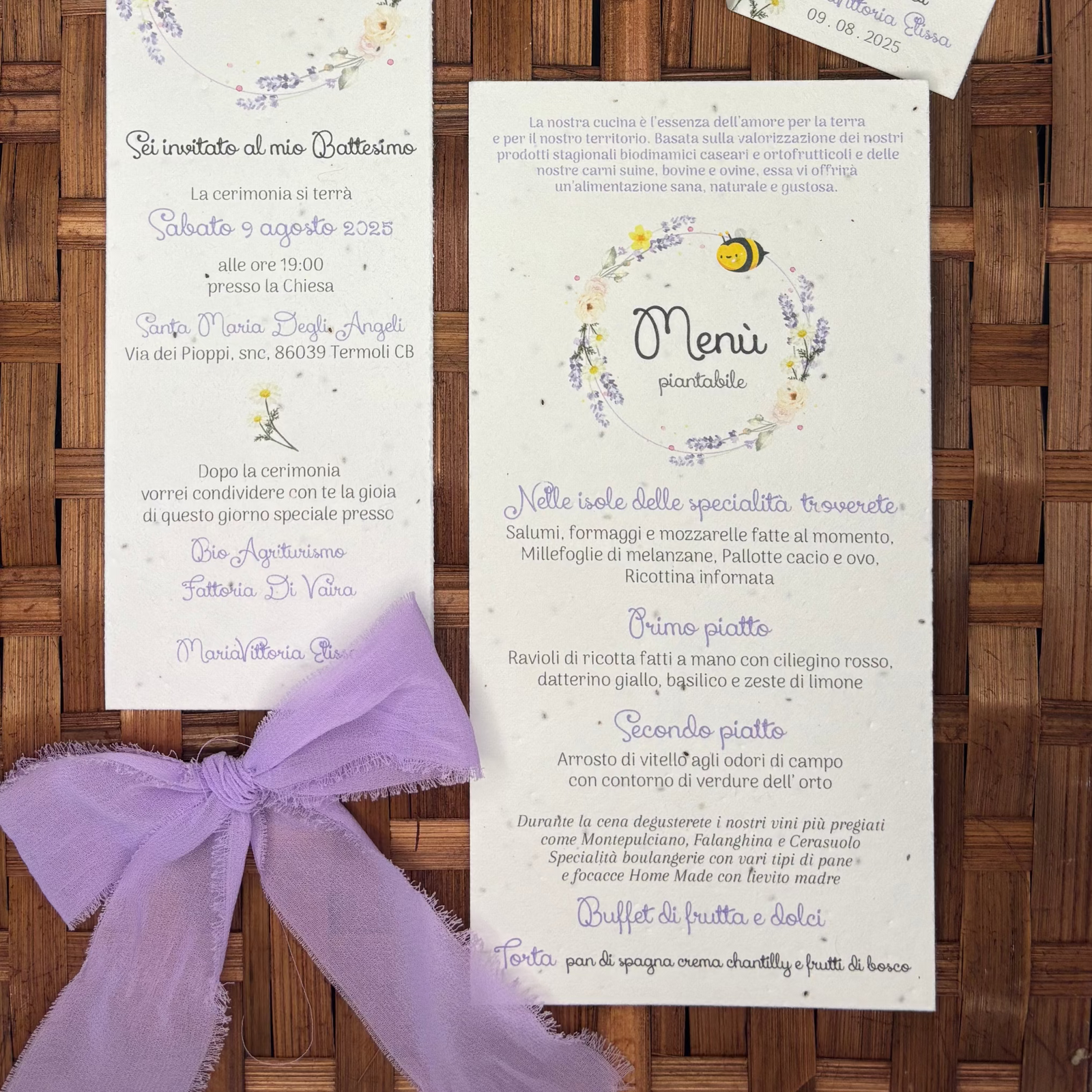 Menù battesimo segnalibro