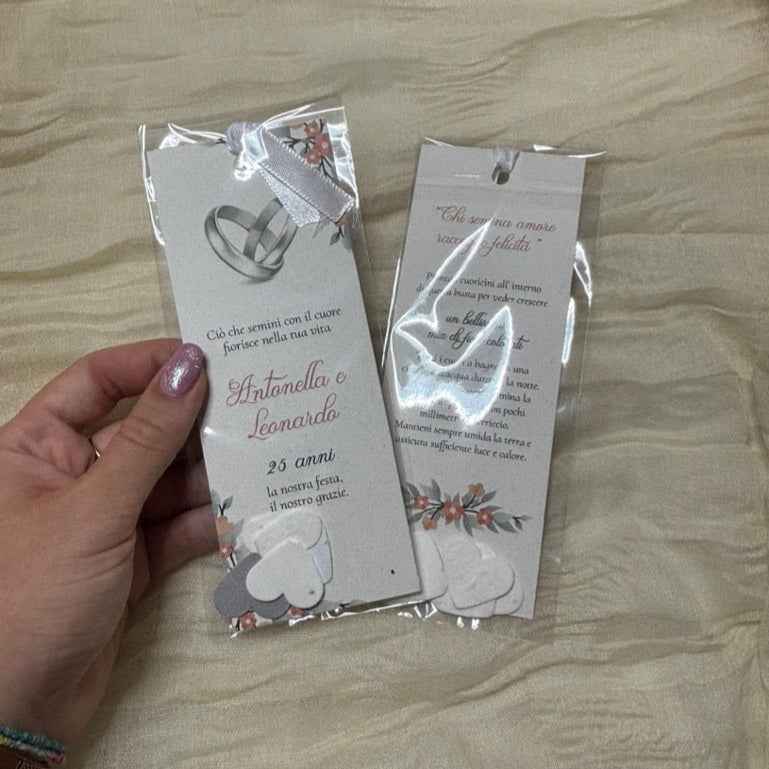Segnalibro cerimonie con Cuoricini Piantabili